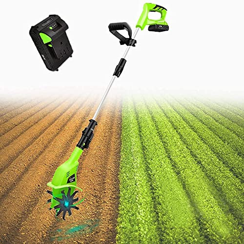 Samnuerly Motoazada eléctrica 20V, motoazada a batería con batería de Litio, Anchura de Trabajo 10 cm, Profundidad 25 cm, Velocidad 250 RPM, Ideal para aflojar la Tierra (Verde)