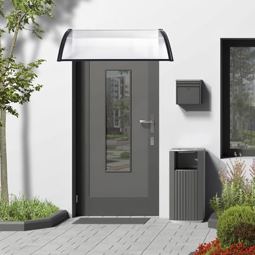 [en.casa] Auvent de Porte d'Entrée Design Marquise d'accueil Résistante aux Intempéries Polycarbonate Aluminium Plastique 5 mm d'Épaisseur 100 x 60 cm Noir Transparent