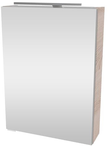 FACKELMANN B.CLEVER Spiegelschrank mit LED-Beleuchtung – Alibertschrank für Bad und Gäste-WC (50 x 68 x 15,3 cm), Badschrank mit Spiegel in Holz Braun, Tür rechts