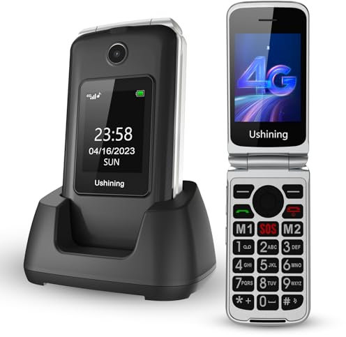 Tosaju 4G Téléphone Portable Senior Telephone a clapet pour Personnes âgées Portable à clapet Débloqué avec Grandes Touches Téléphone Station de Charge Torch SOS Double Écran (2,8” et 1,77”)