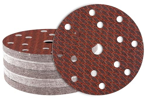 50Stk Schleifpapier 150mm Klett, 120 Körnung 15 Loch, Rotes Schleifscheiben Set für Exzenterschleifer