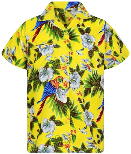 King Kabana Stylish Hawaii-Skjorta, Kortärmad, Cherry-Parrot-Style, Gul, L