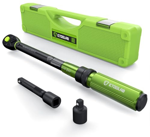 ETOOLAB 1/2 Zoll Drehmomentschlüssel Auto, 20-230Nm/10-170lbf-ft, ±3% Fehlergenauigkeit, 72 Zähne Umschaltknarre Drehmomentschlüssel Set mit 6 Verlängerung, 1/2-3/8 Adapter für Auto/Fahrrad