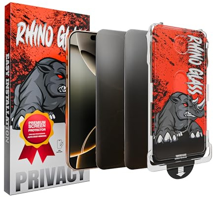 Rhino Glass 2-Pack Easy Install Privacy Screen Protector for iPhone 14 Pro Max 6.7″ [True 28°Anti Spy] [Scratch-Resistant 9H Tempered Glass] Gen 2 – with Alignment Frame