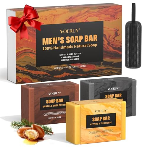 Set Di Saponi Da Uomo, Confezione Da 3 Saponi Naturali Fatti A Mano Per Viso, Corpo E Rasatura, Pulizia Profonda, Sapone Da Bagno Rinfrescante, Regalo Per Uomo - 420g