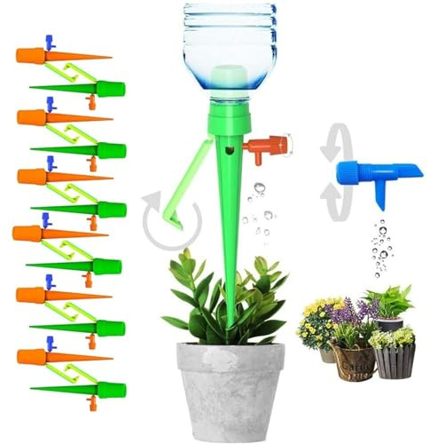 12 PCS Plant Watering Devices with Slow Release Control, Plant Self Watering Spikes System with Anti-tilt Bracket & Valve Control Switch, Vacation Plants Automatic Watering Drip Irrigation