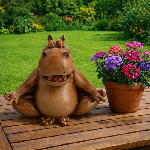 Online Fuchs Gartenfiguren für draußen - chilliges Nilpferd in Yoga Position - Deko Figur für Yoga-Fans und Gartenliebhaber - für den Innen- und Außenbereich, wetterfest - 26 cm groß