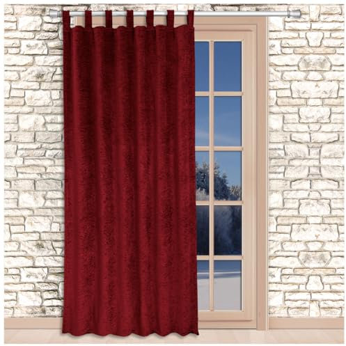 SeGaTeX home fashion Thermo Chenille Flóki Schlaufenschal Bordeaux mit 7 Stck. Schlaufen Thermo-Wärmevorhang Deko-Schal 180 x 130 cm