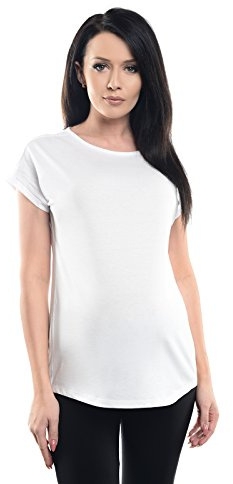 Purpless Maternity Printed Cotton Loose Top Pregnancy T-Shirt Tee for Pregnant Women Slogan Print 2200 (12, White)