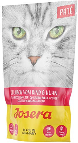 JOSERA Paté Gulasch vom Rind & Huhn (16 x 85 g) | Adult | Premium Nassfutter für ausgewachsene Katzen | Gulasch vom Rind & Huhn | getreidefrei | Katzenfutter nass im Frischebeutel | 16er Pack