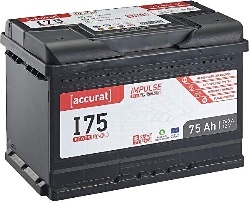 Accurat EFB Autobatterie 12V 75Ah 760A Start-Stop KFZ Batterie statt 70Ah | Ideal für Fahrzeuge mit Start-stop-system, Hohe Zyklenfestigkeit, Auslaufsicher und Wartungsfrei, Flexibel Einsetzbar