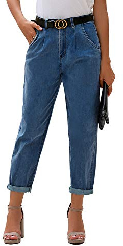 luvamia Women's Casual High Waist Stretch Loose Balloon Tapered Jeans Vintage Denim Pants Seaport Blue Size X-Large