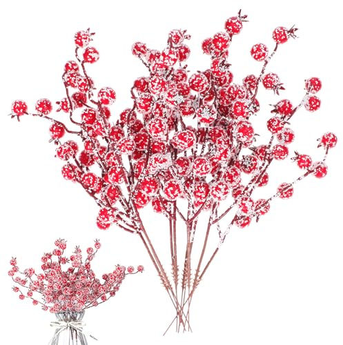 VALICLUD 10 Pièces Baies de Houx Givrées Mini Fleur de Baies Artificielles de Noël pour Guirlande d'arbre de Noël Décoration de Mariage