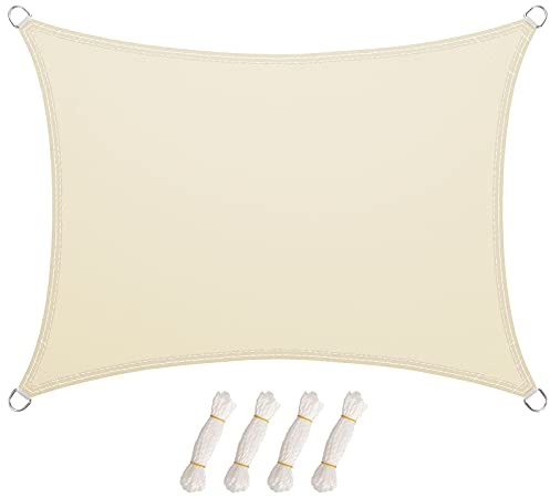 LARMNEE 3 x 4 m PES Vela de Sombra, Toldo Resistente y Transpirable, protección Rayos UV Impermeable, para Jardín, terraza y balcón, Beige EWH34SP02