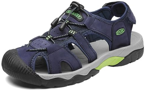 Sandaler för män, i läder, vandringssandaler, utomhusskor för sommar, andas, storlek 38–48, Blå 2, 38 EU