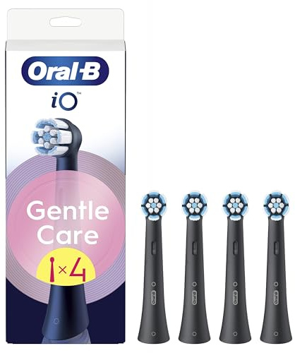 Oral-B iO Originale Ersatzbürstenköpfe, rund, 4 Stück, weiche Borsten für empfindliches Zahnfleisch, Plaque-Entfernung, kompatibel mit Oral-B iO elektrischen Zahnbürsten, Schwarz
