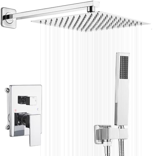 JingGang Duschsystem aus poliertem Chrom, 25,4 cm, luxuriöses Regenmischer, Dusch-Kombi-Set, Wandmontage, Regenduschkopf und Handsystem, Duscharmatur, grobes Ventilkörper und Verkleidung im