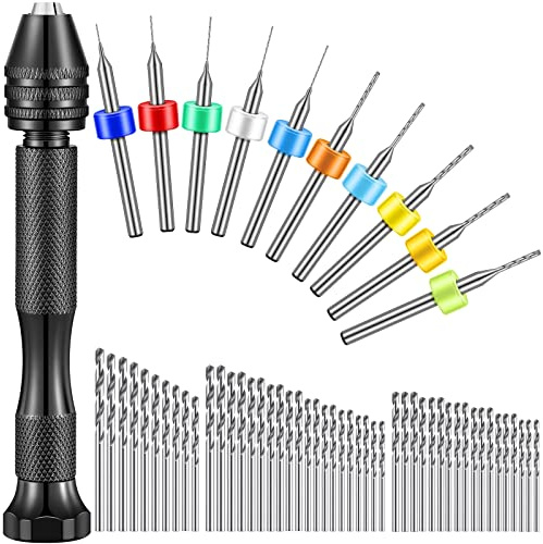 59 Pieces Hand Drill Bits Set Include 49 Pcs Metal Pin Vise Hand Drill Micro Mini Twist and 10 Pcs Tungsten Carbide PCB Rotary Tools for Resin Polymer Wood Craft DIY Jewelry Making Carving