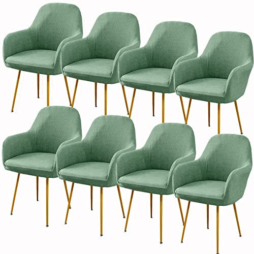 XGANGM Samt Esszimmerstuhlbezug 8/2/4er Set mit Armlehne, Büro Stuhlbezug Rückenlehne Stuhlschonbezug Sessel Stretch Stuhl Hussen Armlehnstuhl Stuhlbezüge Stuhlabdeckung,Green 2,8PCS