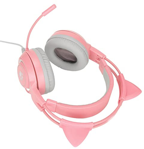 USB/3,5mmGamingHeadset mit Mikrofon, Süßes KatzenohrGamingHeadset, Computerverkabelte OverEarKopfhörer für , für One, für PSP, für Laptop, PC(Rosa)