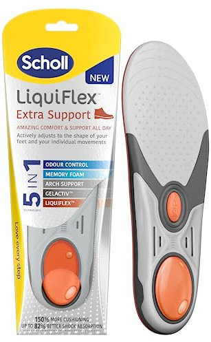 Scholl Liquiflex Extra Support Work Insoles for Men - Work Boot Insole, UK Size 8-12, 1 Pair of trimmable Gel Insoles with Memory Foam and Arch Support