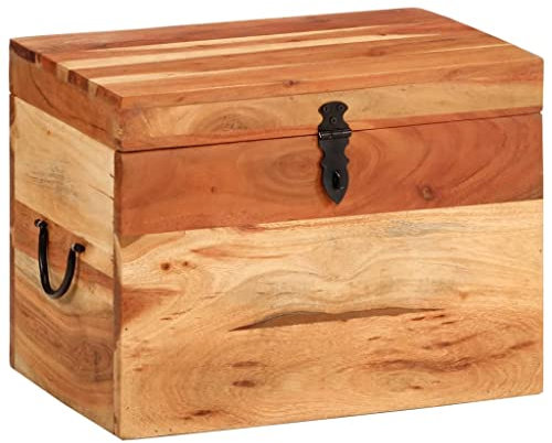 homiuse 39x28x31 cm Aufbewahrungsbox Massivholz Akazie Schatztruhe Schatzkiste Truhe mit Deckel Schatzkiste Holz Holztruhe mit Deckel Truhenbank AbschließBare Box Kiste Nicht mit Schloss Scharnier