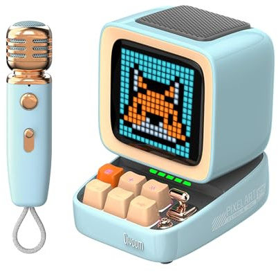 Divoom Ditoo-Mic Karaoke Bluetooth Speaker with Bluetooth Microphone with Customisable Pixel Display-Gift Boxed (Blue)
