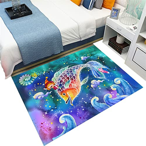 PAEOYC Kinderteppich Teppich Kinderzimmer Babyteppich Schlafzimmer Wohnzimmer Küche Fußmatten Gymnastikmatte Wurf Kinderspiel Krabbel Matte Spielmatte Einhorn Stern Galaxie(Grün0 120x160CM)