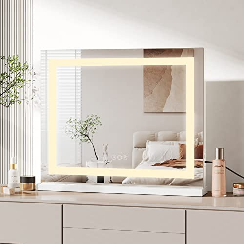 Dripex Hollywood Schminktischspiegel mit Beleuchtung 58 x 46 cm, HD Schminkspiegel für Tisch- oder Wandmontieren, Hollywood Spiegel mit 3 Farblichtmodi, 5 Facher Vergrößerung Spiegel, USB Anschluss
