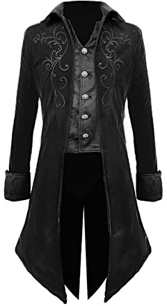 Crubelon Herren Steampunk-Frackjacke, Gothic, Mittelalter, viktorianischer Gehrock, Schwarz, XX-Large