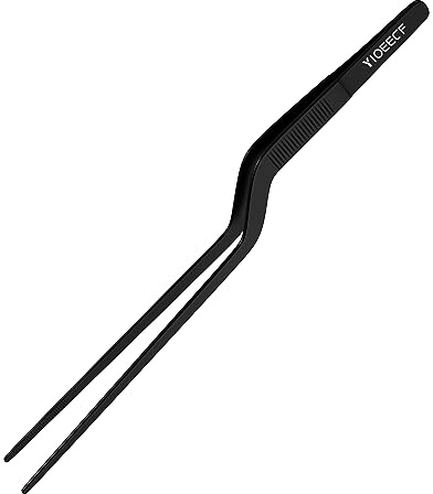 Yioeecf 8 Inch Black Stainless Steel Precision Kitchen Cooking Offset Tweezer，for Cooking Food Design Styling