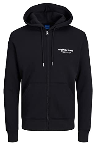 JACK & JONES Huvtröja för män med dragkedja, sweatshirt, svart, XXL