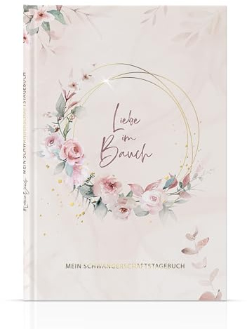 MeinBaby123 Premium guldpläterad graviditetsjournal, graviditetspresent, present, graviditetsdagbok (rosa blomma)