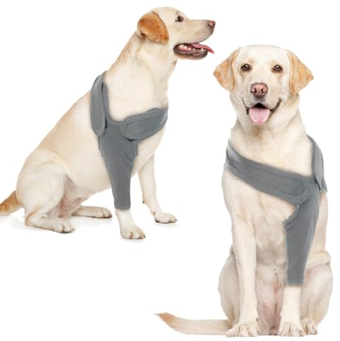 Katzinst Recovery Sleeve für Hund, Kniebandage Hinterbein, Ellenbogenbandage, Elastizität Ellbogenschoner Vorne Rechts Links Bein für Wunden, Bandagen, Anti-Lecken, Grau S