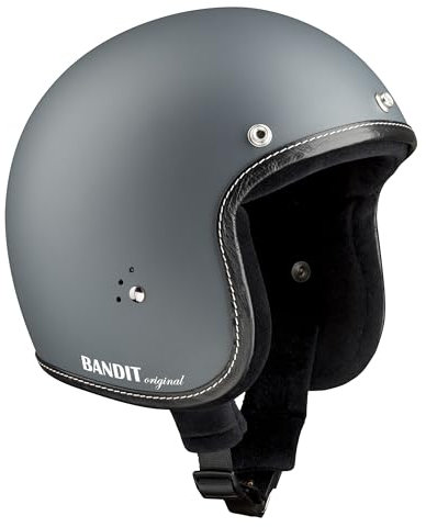 BANDIT - Casco da moto aperto con Jet Premium Grigio Opaco Profilo Pelle Custom Biker Style Visiera inclusa Dull Grey Open Helmet JETPAG (M)