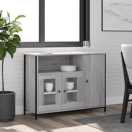 CIADAZ Sideboard Grau Sonoma 100x35x75 cm Holzwerkstoff, Kommode Schlafzimmer, Kommoden & Sideboards, Wohnzimmerschrank, Flur Kommode, Zimmer Möbel - 835512