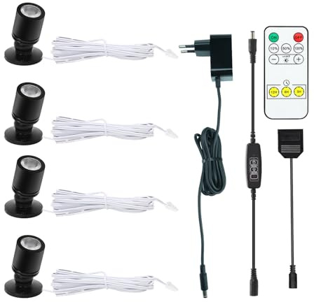 LED-spotlights inomhusskåp, 1 W, 360° svängbar, aluminiumspotlights, garderobspotlights, hallar, gallerier, butiker, smyckesskåp (kall vit, 4 st)