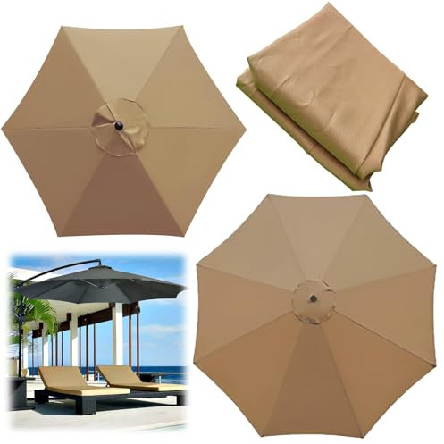 Auvent De Rechange pour Parasol, 200/270/300 CM, Toile De Parasol Deporté 6 Baleines/8 Baleines, Housse De Rechange Auvent De Parasol De Terrasse(Color:Khaki,Size:6 ribs-3m(9.8ft))