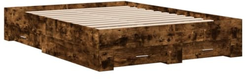 vidaXL Bettgestell, Bett mit Schubladen, Bettrahmen mit Sperrholzlatten, Doppelbett für Schlafzimmer, Schubladenbett, Räuchereiche 140x190cm Holzwerkstoff