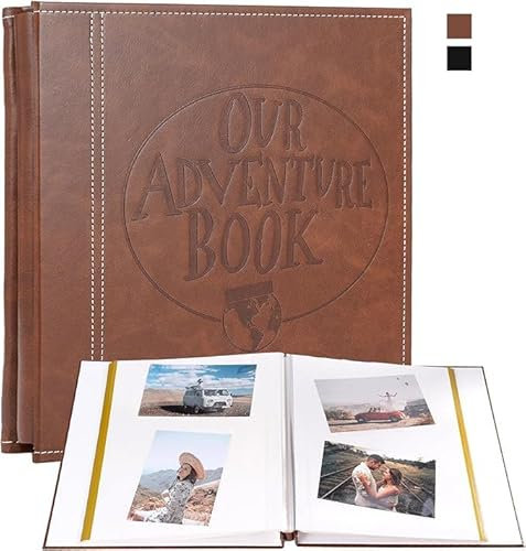 Selbstklebendes Fotoalbum zum Selbstgestalten - Our Adventure Book - 20 Blätter, 40 Seiten für 200 Fotos - Hardcover aus Leder, 33x28cm