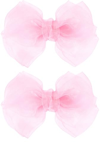 Pink Hair Bows Barrettes Mesh Bow Clips 4 Organza Double Tulle Bowknot Hairpins Handmade Birthday Dress outfit Decor Accessories Gift for Teens Toddler Girls Children Kids Women