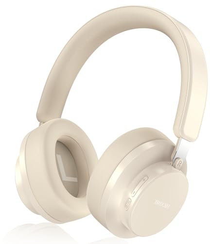 Noise Cancelling Headphones Wireless Bluetooth, Over Ear Headphones Bluetooth with Microphone, Cancelling Wireless Headphone Over Ear, 65h Playtime, Clear Calls, Comfort Fit For Travel (Beige)
