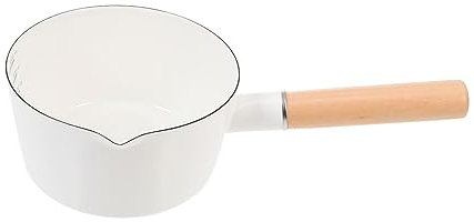 Amosfun Emaille Soßentopf Mit Holzgriff Flachem Boden Für Schnelles Und Gleichmäßiges Heizen Als Milchtopf Salattopf Und Suppentopf Multifunktional Einsetzbar Für Zuhause Und Küche