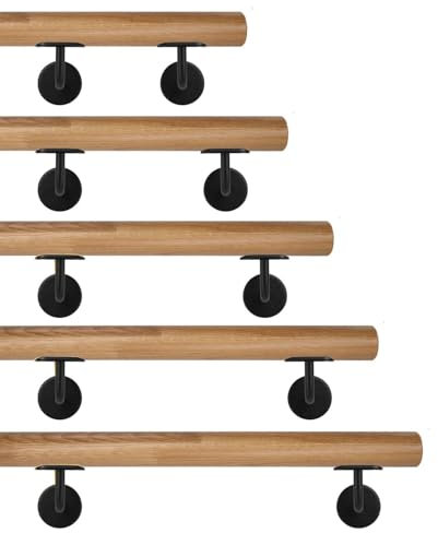 TIBU Barandilla de madera de roble galvanizada, 0,3 m - 6 m, longitud 120 cm y 2 soportes de acero inoxidable, color negro