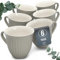 Set of 6 Stoneware Mugs - Coffee Mug Set - Modern, Dishwasher, Microwave, and Scratch Resistant - Stylish Tea and Coffee Mug Set - Coffe Cup - Elegant Grooved Mugs in Light Brown