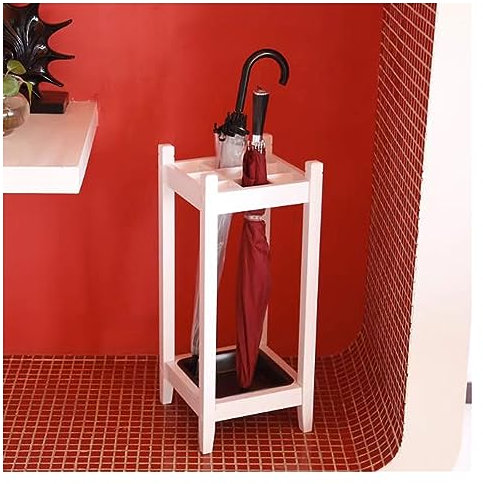 Regenschirmständer Schirmständer aus massivem Holz, Schirmständer mit Abtropfschale, Schirmhalter for Gehstock, for Zuhause, Flur, Wartezimmer und Büro, einfache Montage Regenschirm Halter(Weiß)