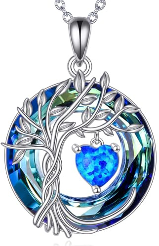 POPLYKE Lebensbaum Geburtsstein kette für Damen 925 Sterling Silber Baum des Lebens Schmuck mit Kristall Weihnachtsgeschenke für Mutter Ehefrau