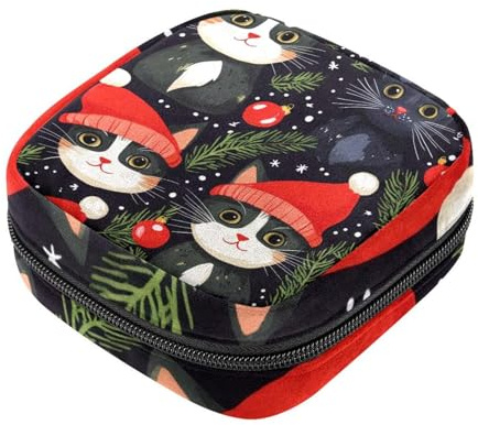 Damenbinden-Aufbewahrungstaschen, Weihnachten, schwarze Katzen, Menstruationstasse, Oxford-Stoff, Menstruationstassen-Beutel, Stillunterlage, Tampon-Periodenbeutel mit Reißverschluss, für Teenager,
