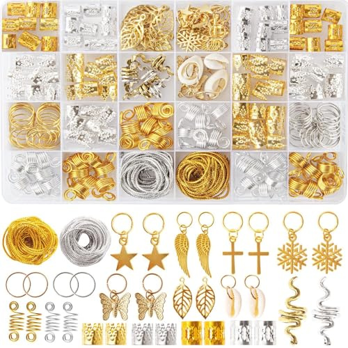 230 Stück Dreadlocks Schmuck Für Frauen Männer Zöpfe Dekoration (Mischen) | Haarspiralen Clips Verstellbar Metall Cuffs Haar Flecht Ringe, Perlen Haarschmuck Braids Haar Dreadlocks Zubehör