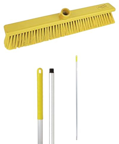 Robert Scott Stiff Washable Broom Head 45cm and 125cm Hygiene Handle for Indoor and Outdoor Sweeping (Yellow)